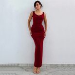 Backless Bodycon Maxi Dress Round Neck Cross Back Design Slim Fit Perfect for Parties and Evenin
