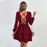 Womens Long Sleeve Dress Sexy Backless Design Ruffle Hem Elegant Style Perfect for Autumn and Wi