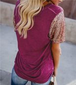 Womens Casual V Neck Sequin Short Sleeve T Shirt Summer Collection in Multiple Sizes
