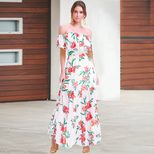 A Line Floral Print Dress for Women Short Sleeve Off Shoulder Neckline Summer Casual Wear