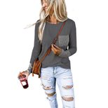 Womens Color Block Long Sleeve T Shirt Slim Fit Round Neck Soft Fabric Autumn Winter Casual Wear