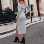Elegant Womens Midi Dress Slim Fit High Slit Autumn Winter Style Perfect for Formal Occasions Wh