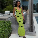 Sleeveless Polka Dot Print Dress Fashionable Sexy Slim Fit Hollow Out Design Perfect for Summer