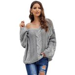 Womens Winter Thick Knit Sweater V Neck Long Sleeve Loose Fit Casual Wear Ready to Ship factory