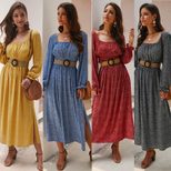 Floral Print Square Neck Dress Original Design Autumn Winter Style Womens Fashion Wholesale Avai