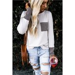 Womens Color Block Long Sleeve T Shirt Slim Fit Round Neck Soft Fabric Autumn Winter Casual Wear