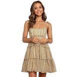 Floral Print A Line Dress for Women Square Neck Tiered Ruffles Sleeveless Summer Casual Wear Who