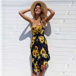 Sunflower Pineapple Print Button Back Sexy Slip Dress 36 Colors 6 Sizes Lightweight Fabric Summe