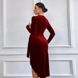 Sexy V Neck Bodycon Maxi Dress Irregular Hem Elegant Evening Gown Perfect for Cocktail Parties W