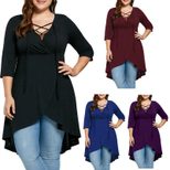 Plus Size Womens T Shirt V Neck Slim Fit Short Sleeve Casual Street Style