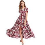 Bohemian Vintage Floral Maxi Dress V Neck Loose Fit Summer Vacation Wear custom packaging