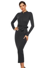 Knit Sweater Dress for Women Long Sleeve Slim Fit with Stand Collar Autumn Winter Casual Wear