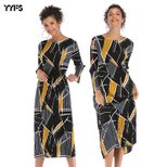 Geometric Print Chiffon Dress Long Sleeve Belted Pleated Design Perfect for Spring Summer Events