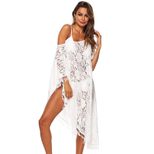 Lace Tassel Off Shoulder Dress Solid Color Asymmetrical Hem One Shoulder Design Beachwear for Su