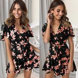 Short Sleeve Deep V Floral Print Dress Three Colors Sexy Style Spring Summer Fashion Wholesale A