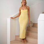 Summer Womens Maxi Dress Simple Sexy Versatile Square Neck Spaghetti Straps Lightweight Fabric W