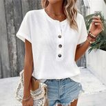 Summer Womens Fashion T Shirt Solid Color Button Detail Short Sleeve Casual Wear for Everyday Wh