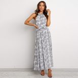 Floral Print Maxi Dress for Women Halter Neckline Zipper Closure Summer Casual Wear