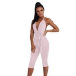 Deep V Neck Halter Jumpsuit Shiny Fabric Available in 4 Colors Spring Summer Womens Fashion Whol