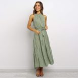 Polka Dot Midi Dress for Women Casual Fit Short Sleeve Tie Waist Summer Fashion