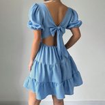 Elegant Summer A Line Dress Sweet and Fresh Style Square Neck Backless Design High Waist Perfect