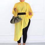 Plus Size Womens Dress Solid Color Irregular Hem Chiffon Fabric Fashionable for Moms Suitable fo