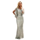 V Neck Long Sleeve Sequin Evening Gown Floor Length Elegant Party Wear Wholesale Available custo