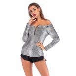 Womens Off Shoulder Zip T Shirt Slim Fit Snake Print Casual Style Perfect for Summer Outings Who