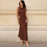 Sleeveless Bodycon Dress Solid Color Metallic Accents Sexy Split Design Autumn Fashion for Women
