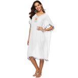 Colorful Tassel Beach Cover Up Dress Hand Crocheted Floral Patchwork Loose Fit Deep V Neck Whole