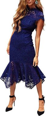 Sleeveless High Neck Lace Floral Mermaid Dress for Women Vintage Style Cocktail Evening Gown