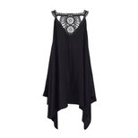 Sleeveless Dress Summer Casual V Neck Loose Fit Midi Length Solid Color Irregular Hem