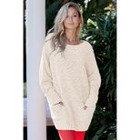 Womens Long Knit Sweater Solid Color Round Neck Long Sleeve Loose Fit Autumn Winter Casual Wear
