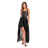 Chiffon Spliced Maxi Dress Sleeveless Waist Exposing Elegant Design Spring Summer Fashion for Wo