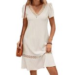 Lace Trim V Neck Loose Fit Dress Summer Style Casual Wear for Women Available for Wholesale cust