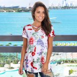 Womens Short Sleeve T Shirt Loose Fit Floral Print Casual Summer Wear low MOQ