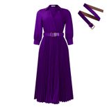 V Neck Long Sleeve Dress Solid Color Pleated Design Flowy Skirt Spring Fashion for Women Wholesa