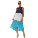 Colorful Summer Womens Patchwork Dress Casual Fit Short Sleeve Round Neck Lightweight Fabric