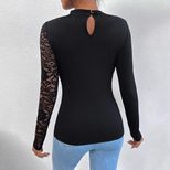 Lace Asymmetrical Long Sleeve T Shirt Off Shoulder Design Sexy Style Spring Autumn Wear Wholesal