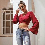 Womens Flare Sleeve Round Neck T Shirt Elegant Design Comfortable Fabric Versatile Style Perfect