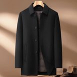 Mens Wool Jacket Thick Double Sided Fabric Stand Collar Insulated with Down Lining Autumn Winter