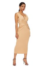 Backless Bodycon Dress Deep V Neckline Pleated Waist Design Nightclub Wear