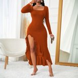 Elegant Midi Dress for Women Square Neck Chic Design Fall Winter Collection Perfect for Parties