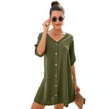 Womens A Line Dress Loose Fit V Neck Button Design Three Quarter Sleeve Plus Size