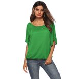Womens Batwing Sleeve T Shirt Solid Color Round Neck Asymmetrical Hem Casual Wear Summer Style O