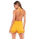Summer Womens Backless V Neck Ruffle Hem Jumpsuit Casual Beachwear Lightweight Fabric Stylish De