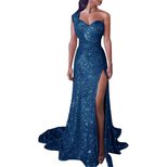 Gold One Shoulder Sleeveless Maxi Dress with Slit for Women Wholesale Elegant Evening Wear Available in Multiple Sizes