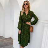 Leopard Print Long Sleeve Midi Dress for Women Casual Spring Summer Style Low MOQ