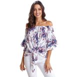 Off the Shoulder Crop Top Floral Print 3 4 Sleeve Casual Style Spring Fashion Wholesale Availabl
