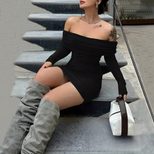 Off Shoulder Bodycon Dress High Waist Sexy Fit Autumn Winter Style Perfect for Parties and Night